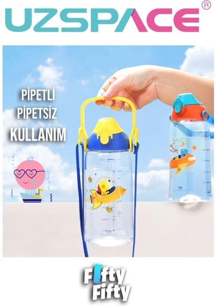 730ML Tritan Tek Kapak Çift Kullanım Pipetli/pipetsiz Askı Aparatlı Tritan Çocuk Su Matarası