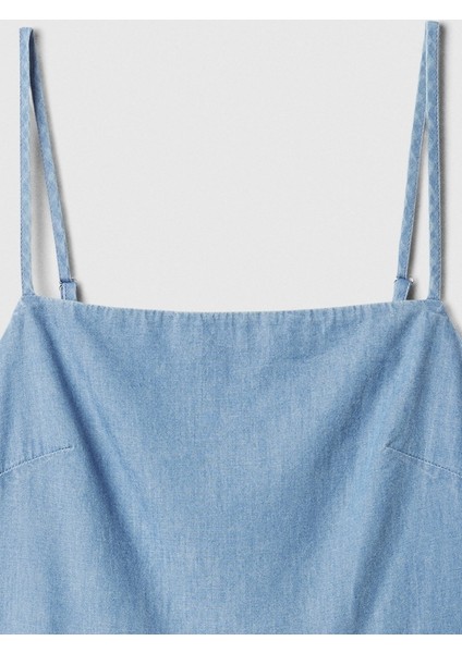 Kadın Mavi Kare Yaka Denim Mini Elbise fiyatları