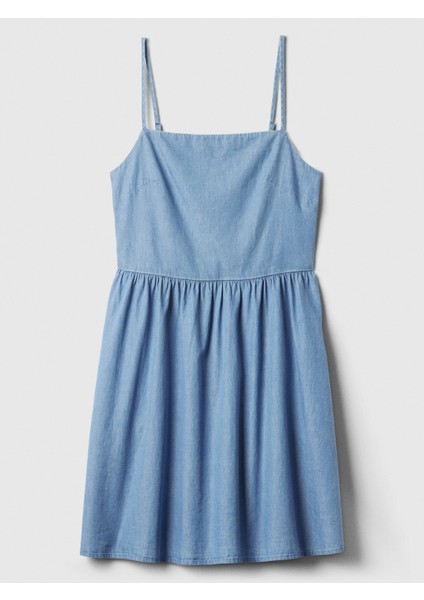 Kadın Mavi Kare Yaka Denim Mini Elbise modelleri
