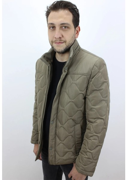 Fistan Store Erkek Bej Rahat Kesim Kapitone Desenli Fermuar ve Çıtçıt Kapamalı Kışlık Mont fiyatları