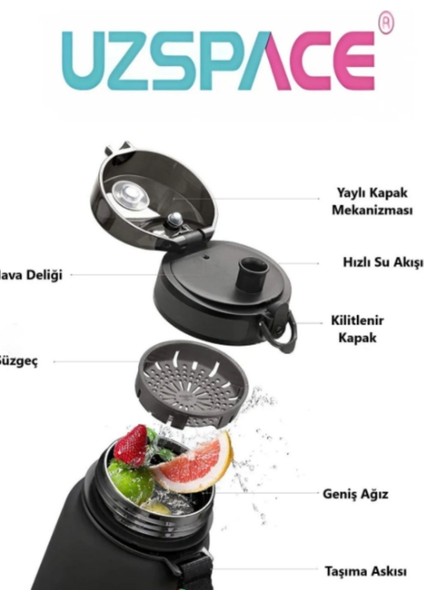 800ML -Yeni Ebat-Çift Renk Motivasyon Tritan Su Matarası Softtouch