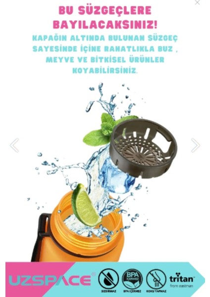 800ML -Yeni Ebat-Çift Renk Motivasyon Tritan Su Matarası Softtouch