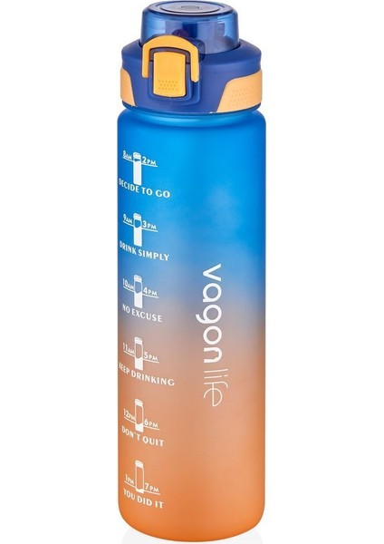1000ML Çift Renk Pipetli ve Pipetsiz Kullanıma Uygun Motivasyon Matarası Sticker Hediyeli