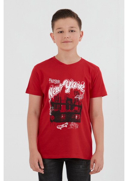 %100 Pamuk New York Baskılı Erkek Çocuk Tişört