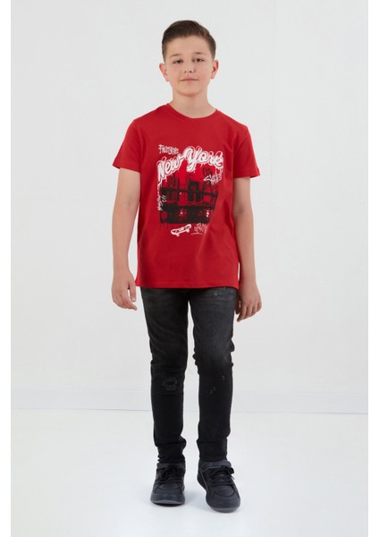 %100 Pamuk New York Baskılı Erkek Çocuk Tişört fırsatları