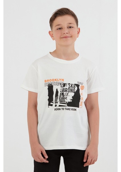 %100 Pamuk Brooklyn Baskılı Erkek Çocuk Tişört