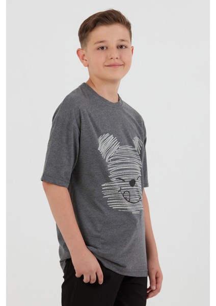 Ayıcık Baskılı Bisiklet Yaka Erkek Çocuk Tişört