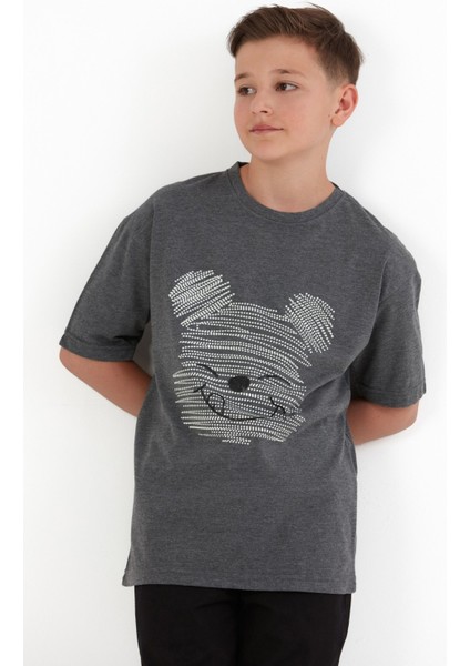 Ayıcık Baskılı Bisiklet Yaka Erkek Çocuk Tişört indirimleri