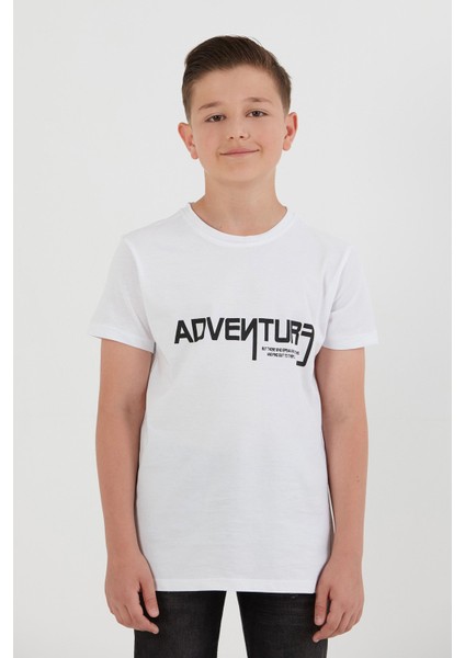 %100 Pamuk Adventure Yazı Baskılı Erkek Çocuk Tişört