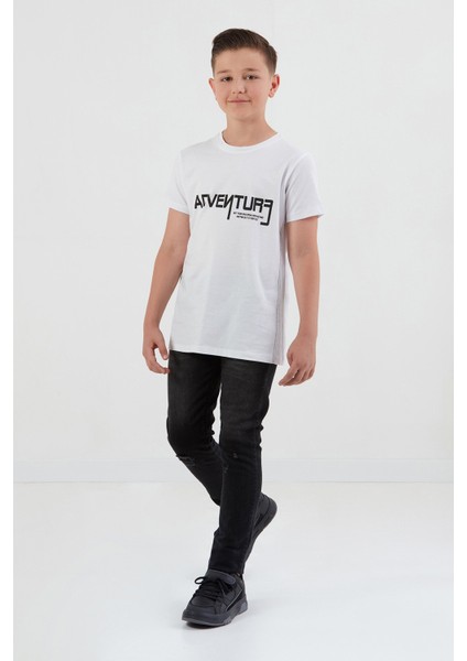 %100 Pamuk Adventure Yazı Baskılı Erkek Çocuk Tişört fırsatları