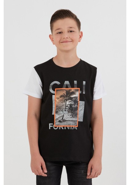 %100 Pamuk Palmiye Baskılı Erkek Çocuk Tişört