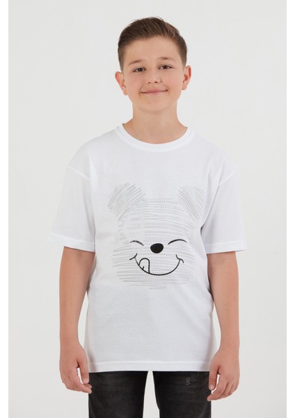 Ayıcık Baskılı Bisiklet Yaka Erkek Çocuk Tişört