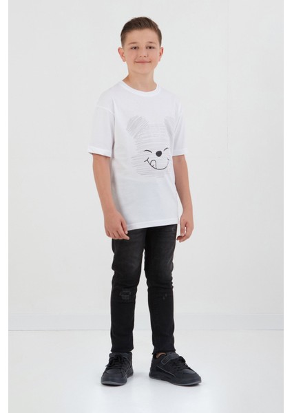 Ayıcık Baskılı Bisiklet Yaka Erkek Çocuk Tişört fiyatları