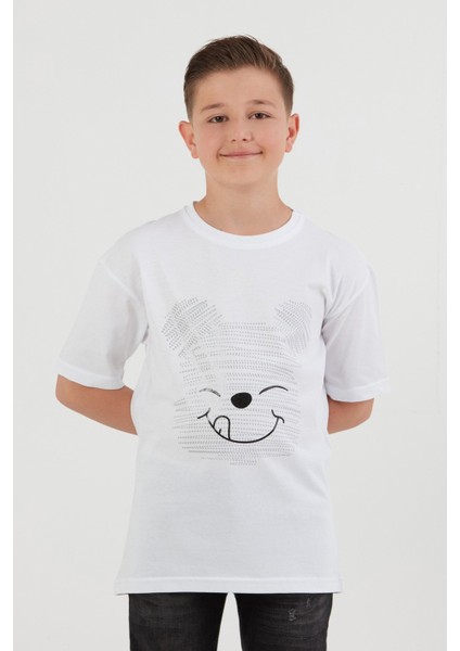 Ayıcık Baskılı Bisiklet Yaka Erkek Çocuk Tişört modelleri