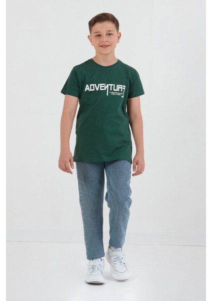 %100 Pamuk Adventure Yazı Baskılı Erkek Çocuk Tişört fırsatları