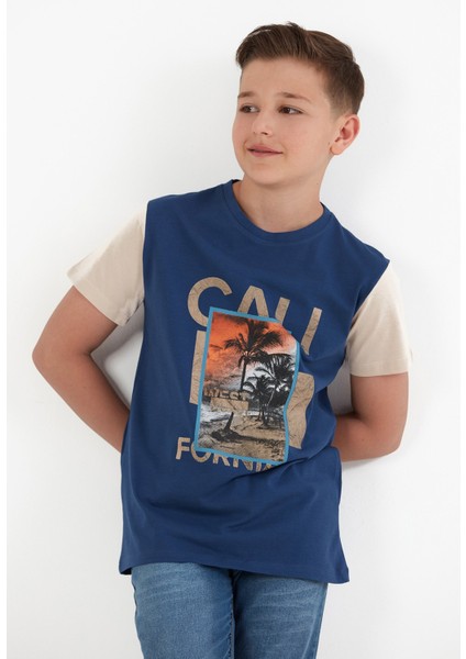 %100 Pamuk Palmiye Baskılı Erkek Çocuk Tişört