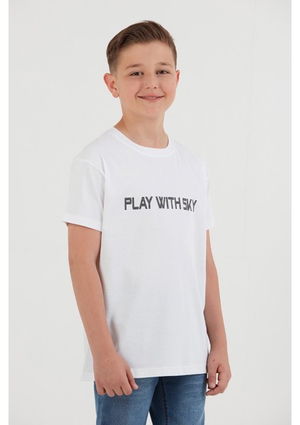 %100 Pamuk Play With Sky Baskılı Erkek Çocuk Tişört
