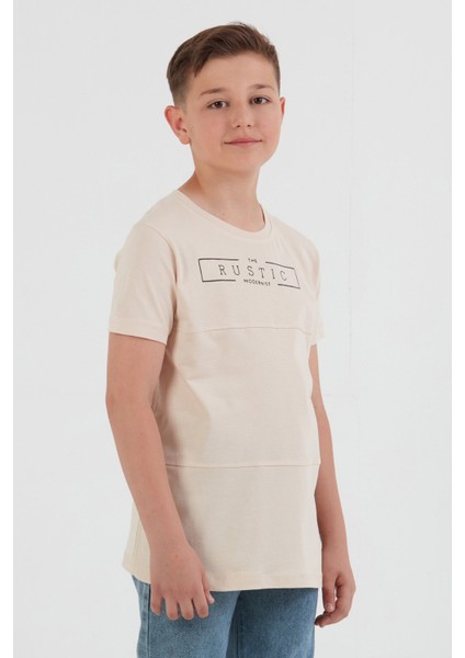 %100 Pamuk Rustic Yazı Baskılı Erkek Çocuk Tişört
