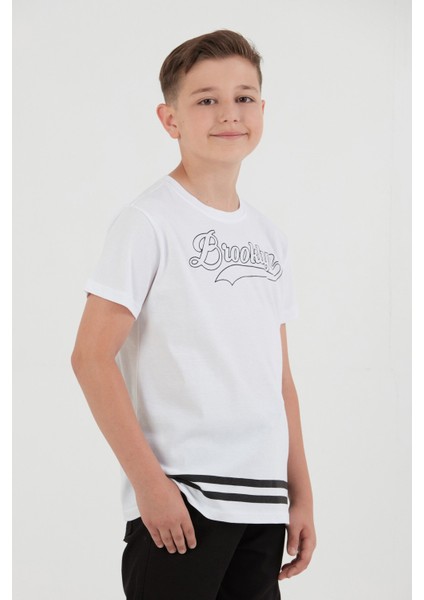 %100 Pamuk Brooklyn Baskılı Erkek Çocuk Tişört