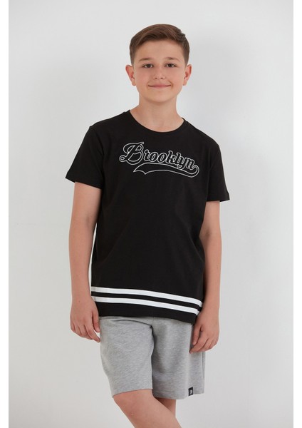 %100 Pamuk Brooklyn Baskılı Erkek Çocuk Tişört