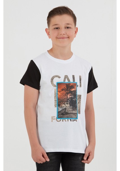 %100 Pamuk Palmiye Baskılı Erkek Çocuk Tişört