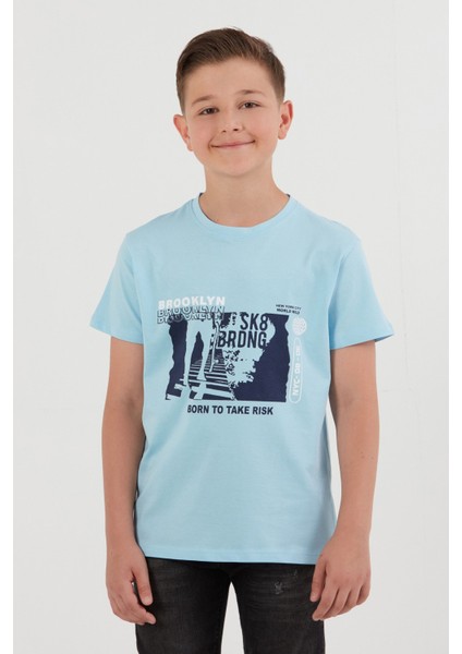 %100 Pamuk Brooklyn Baskılı Erkek Çocuk Tişört
