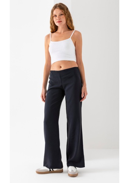 Kadın Beli Lastikli Bol Paça Modal Kumaş Pantolon Siyah - MS0000680 fırsatları