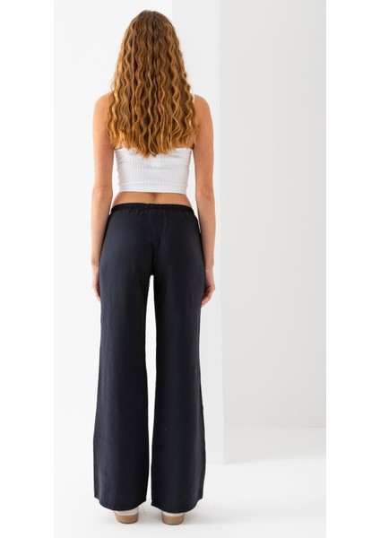 Kadın Beli Lastikli Bol Paça Modal Kumaş Pantolon Siyah - MS0000680