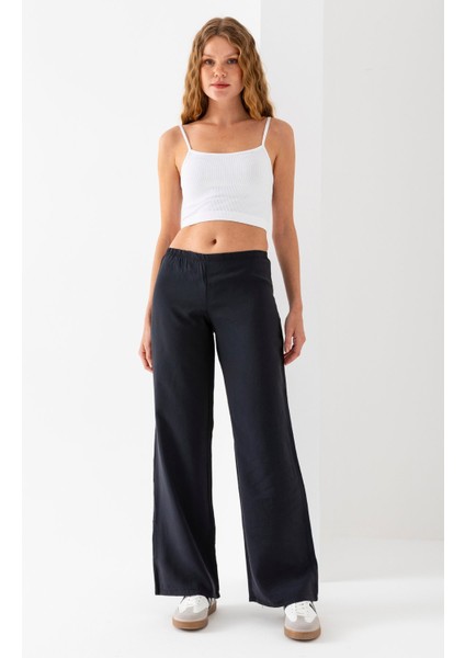 Kadın Beli Lastikli Bol Paça Modal Kumaş Pantolon Siyah - MS0000680