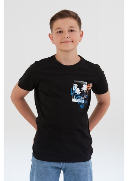 %100 Pamuk Yazı Baskılı Erkek Çocuk Tişört