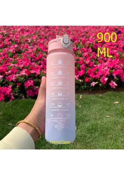 Pembe Motivasyonel Su Matarası Su Şişesi Suluk 900 ml Tritan Spor Salonu Su Şişesi Bpa Içermez Sulu