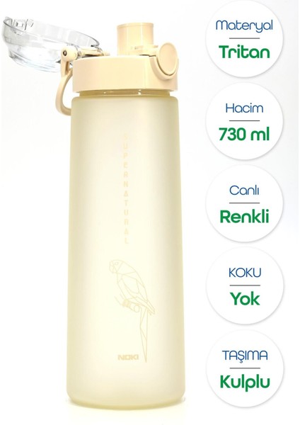 Su Matarası Tritan Geniş Ağız Su Şişesi Luxury Spor Matarası Suluğu Bpasız 730 ml Bej 0110