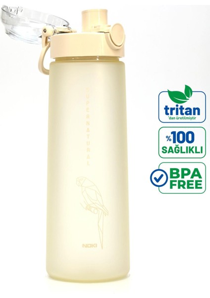 Su Matarası Tritan Geniş Ağız Su Şişesi Luxury Spor Matarası Suluğu Bpasız 730 ml Bej 0110