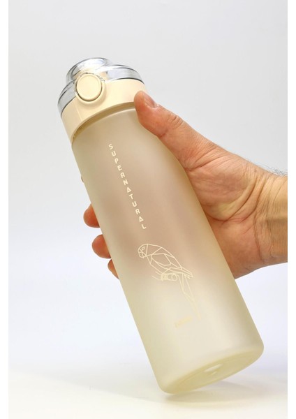 Su Matarası Tritan Geniş Ağız Su Şişesi Luxury Spor Matarası Suluğu Bpasız 730 ml Bej 0110