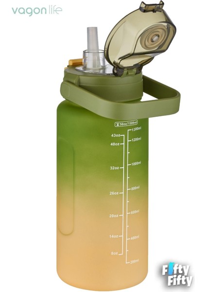 2'li Ekonomik Motivasyon Matara Seti 1500 ml Büyük Boy 4 Farklı Renk Seçeneği Fiftyfifty indirimleri