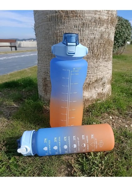 My Fluu Motivasyonel 2li Su Matarası Su Şişesi 2 Lt 900ML Yavrulu Spor Salonu Su Şişesi 3D Stickerl fiyatları