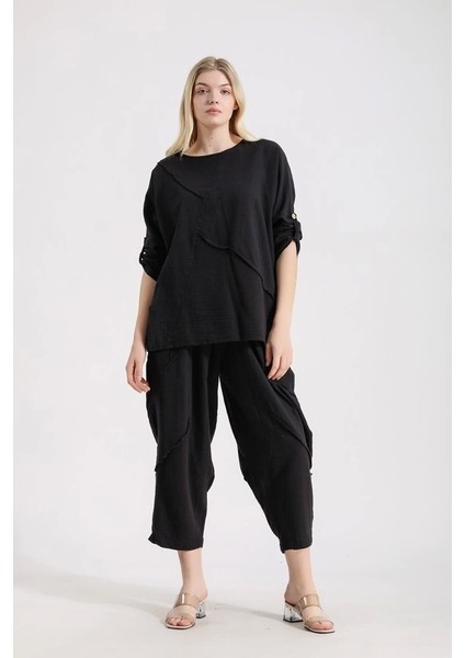 Müslin Alt Üst Kadın Takım-Siyah