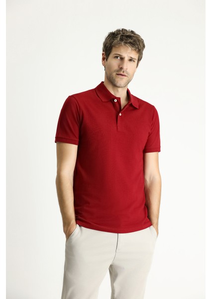 Slim Fit Dar Kesim Nakışlı Pamuk Polo Yaka Tişört