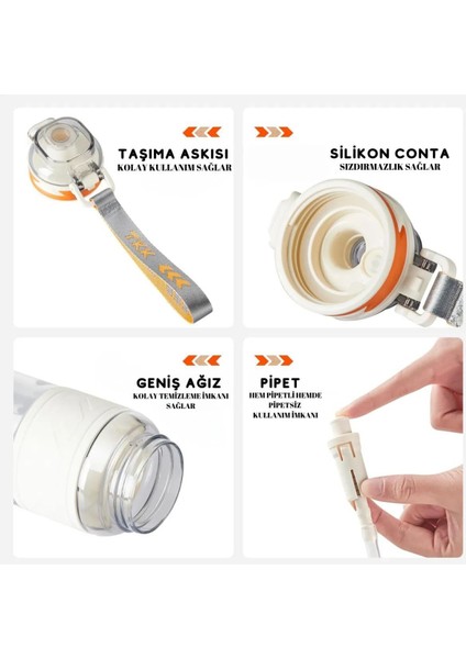 Tkk 800ML Pipetli/pipetsiz Kullanıma Uygun Ölçü Skalalı Tritan Spor Matara indirimleri