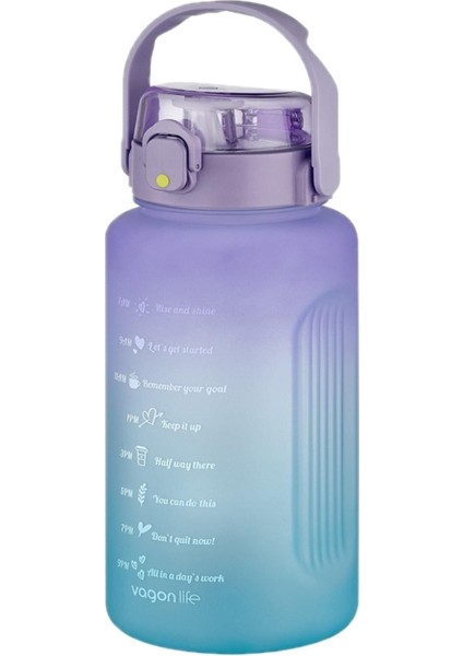 2000 ml Pipetli ve Pipetsiz Kullanım Kulplu Çift Renk Motivasyon Matarası Sticker