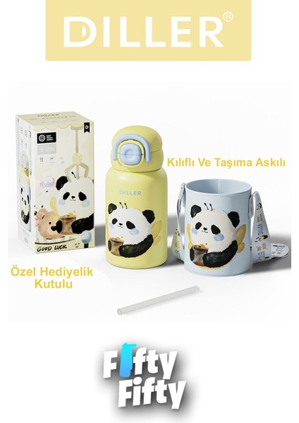 Dıller 520 ml Tek Kapak Çift Kullanım Pipetli/pipetsiz Kılıflı-Askılı Çelik Su Matarası -DILLERD924 modelleri