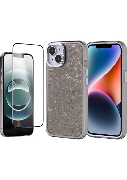 Apple iPhone 13 Kılıf Taşlı Tasarımlı Zore Kapi Kapak + Temperli Cam Ekran Koruyucu