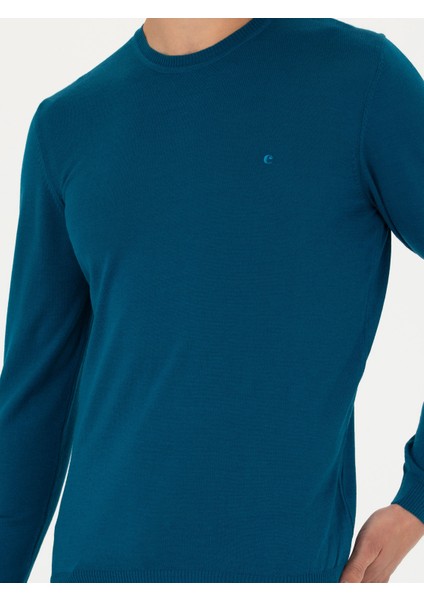 Erkek Petrol Slim Fit Bisiklet Yaka Triko Kazak 50270174-VR102