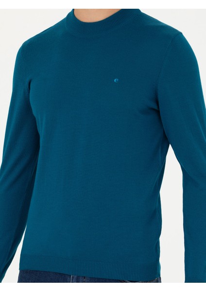 Erkek Petrol Slim Fit Çeyrek Balıkçı Yaka Triko Kazak 50276521-VR102