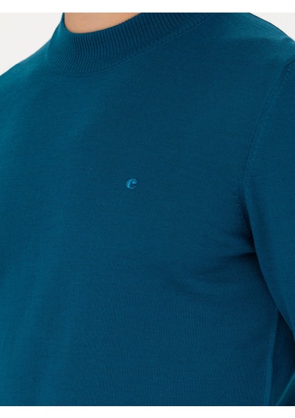 Erkek Petrol Slim Fit Çeyrek Balıkçı Yaka Triko Kazak 50276521-VR102