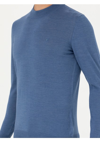 Erkek Koyu Mavi Slim Fit Çeyrek Balıkçı Yaka Triko Kazak 50276521-VR032