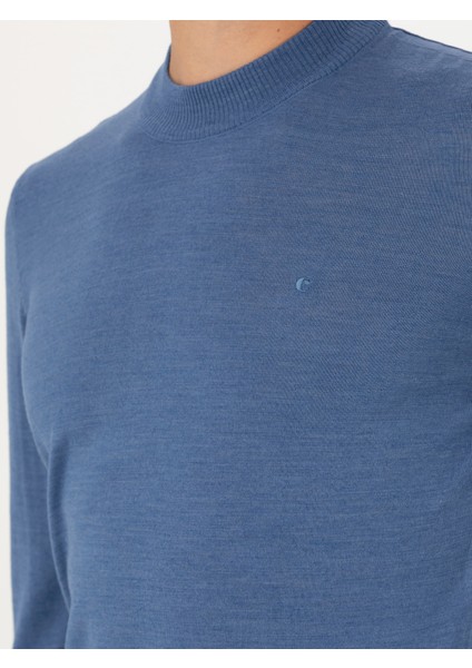 Erkek Koyu Mavi Slim Fit Çeyrek Balıkçı Yaka Triko Kazak 50276521-VR032