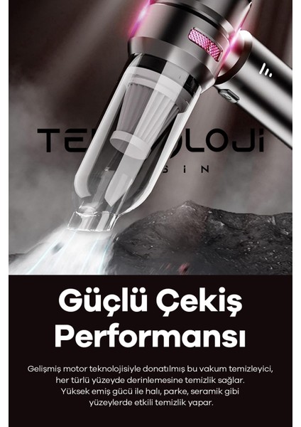 Mini Araç Süpürgesi El Tipi Portatif 15.000 Pa Extra Vakum Güçlü ve Üflemeli 3 Kademeli fırsatları