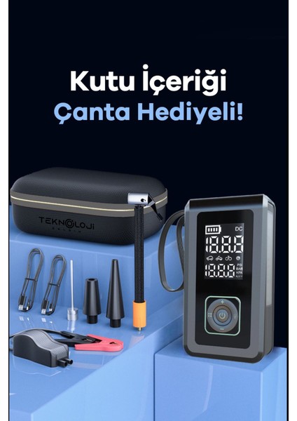 Taşınabilir Araç Pompası 10.000MAH Akü Şarj Eden Otokompresör Elfeneri Powerbank Çanta Hediye 3in1 fırsatları