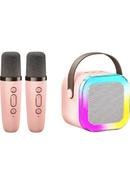 Çift Karaoke Mikrofonlu Kablosuz Bluetooth Hoparlör 5 Ses Efektli Rgb Hd Stereo Ses Usb/sd/fm fiyatları